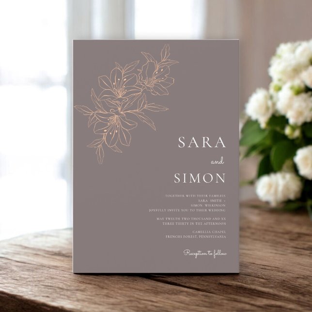 Elegant Rustic blommigt peach fuzz bröllop Inbjudningar (earthy modern rustic  casual wedding invitation )