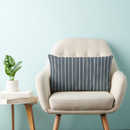 Elegant Rustic Blue Grått Fransk Ticking Rand Lumbarkudde