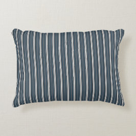 Elegant Rustic Blue Grått Fransk Ticking Rand Prydnadskudde