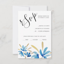 Elegant Rustic Blue och Guld Wildblommor OSA Kort