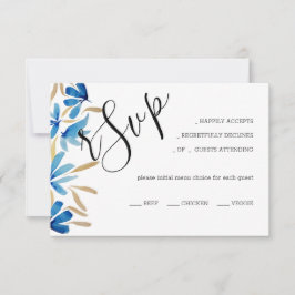 Elegant Rustic Blue och Guld Wildblommor OSA Kort