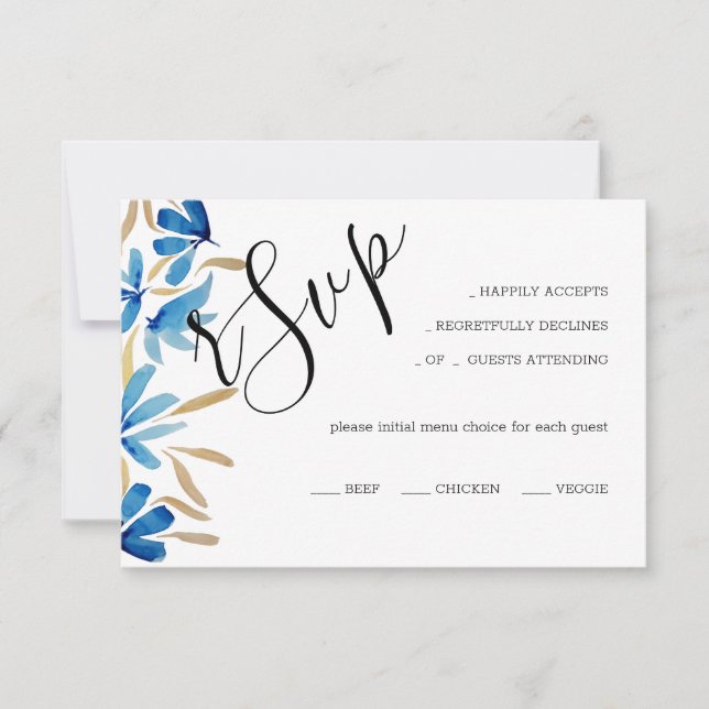 Elegant Rustic Blue och Guld Wildblommor OSA Kort (Framsida)