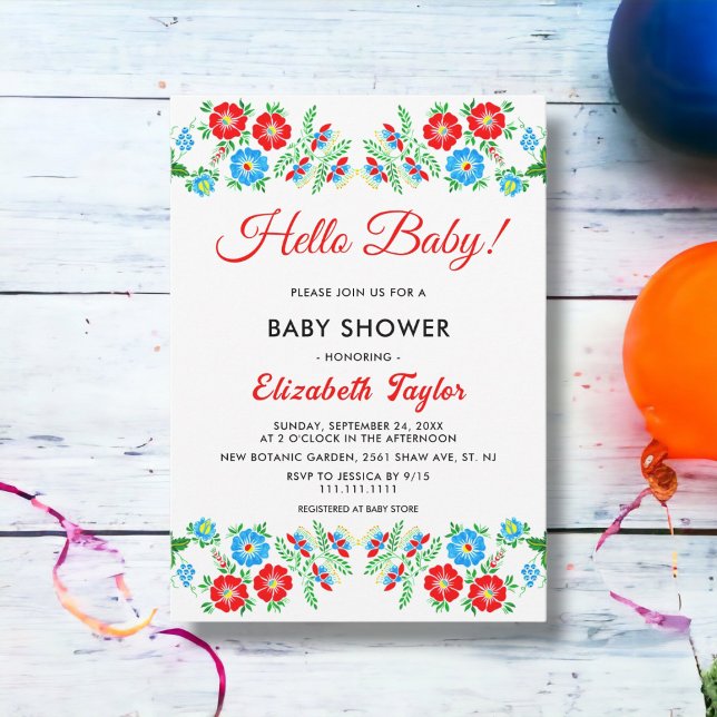 Elegant Rustic Blue Röd ros Blommigt Baby Shower Inbjudningar (Skapare uppladdad)