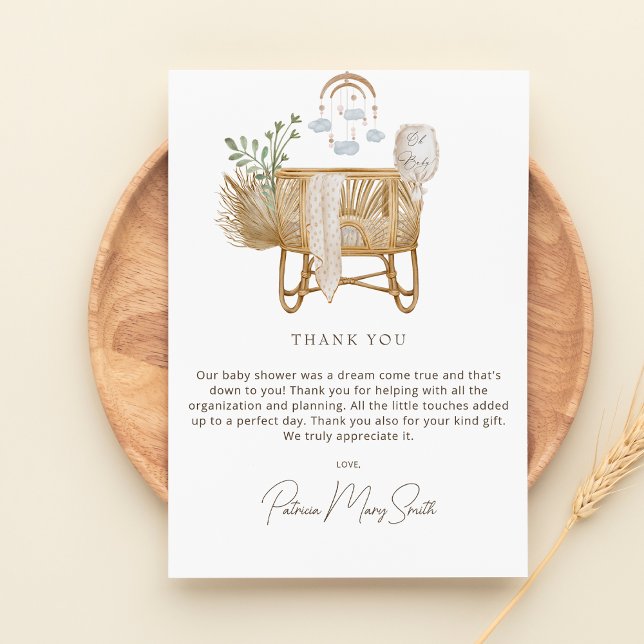 Elegant Rustic Boho Baby Cot Baby Shower Tack Kort (Rustic Boho Baby Shower Thank You Card)
