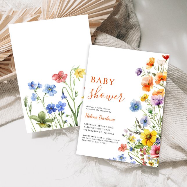 Elegant Rustic Boho Blommigt WildblomBaby Shower Inbjudningar (Elegant Rustic Boho Floral Wildflower Baby Shower Invitation)