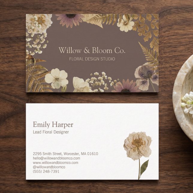 Elegant Rustic Boho Botanical Wildflower Floral Visitkort (Elegant Rustic Boho Botanical Wildflower Floral Business Card)