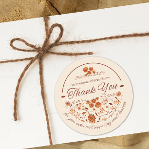 Elegant Rustic Boho Brown Fall Blommigt Runt Klistermärke