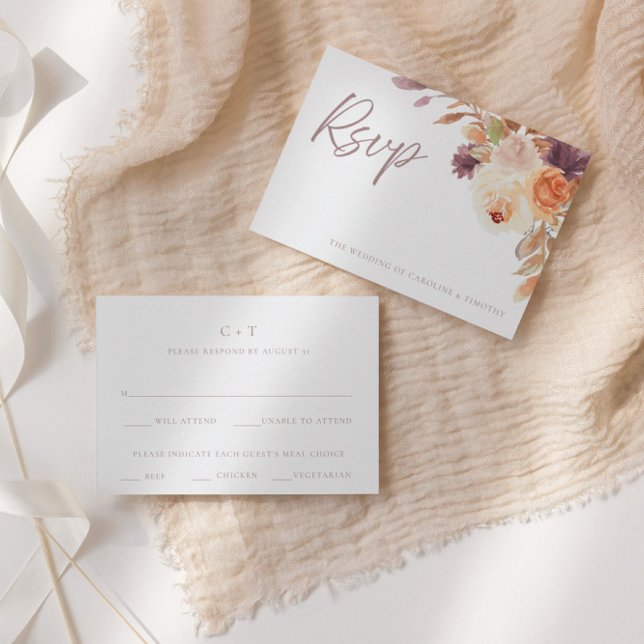 Elegant Rustic Boho Fall Blommigt Bröllop OSA Card Anteckningskort (Skapare uppladdad)