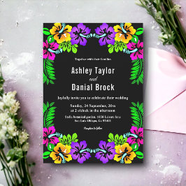 Elegant Rustic Boho Flowers Black Blommigt Bröllop Inbjudningar