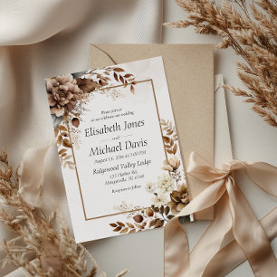 Elegant Rustic Boho Terracotta Flora Bröllop Inbjudningar