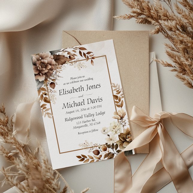 Elegant Rustic Boho Terracotta Flora Bröllop Inbjudningar (Set the tone for your rustic bohemian wedding with this enchanting invitation.)