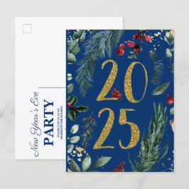 Elegant Rustic Botanical New Years Inbjudan Vykort