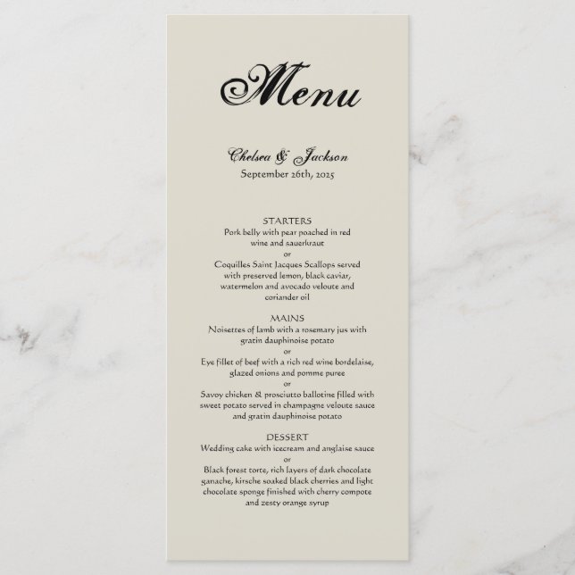 Elegant Rustic Bröllop Menu Meny (Framsida)