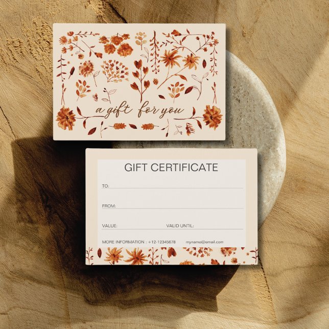 Elegant Rustic Brown Fall Blommigt Gift-kort Visitkort (Skapare uppladdad)