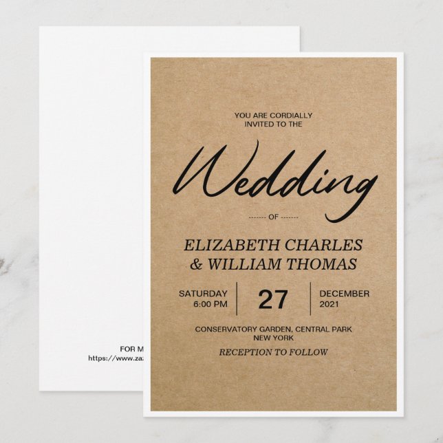 Elegant Rustic Brown Papprare Bröllop Inbjudningar (Fram/baksida)