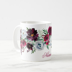 Elegant Rustic Burgundy Blue Ro Peonies Namn C Kaffemugg