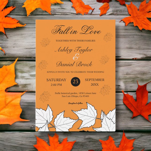 Elegant Rustic Burnt Orange Lövs Fall Wedding Inbjudningar (Skapare uppladdad)