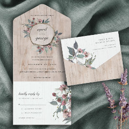 ELEGANT RUSTIC CHIC WOOD SLICE ROSA BLOMMIGT BRÖLL
