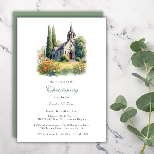 Elegant Rustic Church Baptism Christening Inbjudningar (Elegant Rustic Church Baptism Christening Invitation)