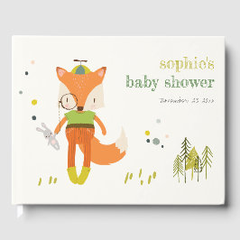 Elegant Rustic Cute Woodland Roligt Fox Baby Showe Gästböcker