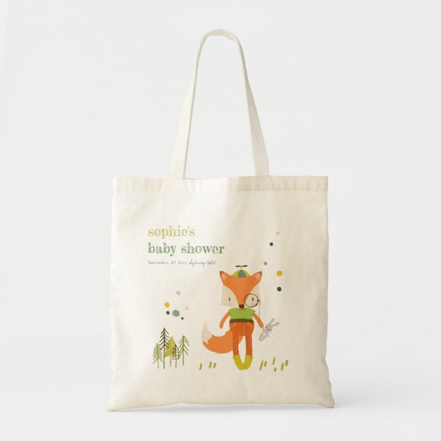 Elegant Rustic Cute Woodland Roligt Fox Baby Showe Tygkasse (Framsidan)