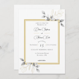 Elegant Rustic Eucalyptus Calligraphy Guld Bröllop Inbjudningar