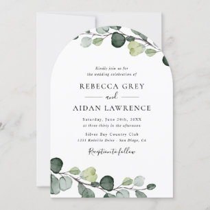 Elegant Rustic Eucalyptus Greenery Arch Bröllop Inbjudningar