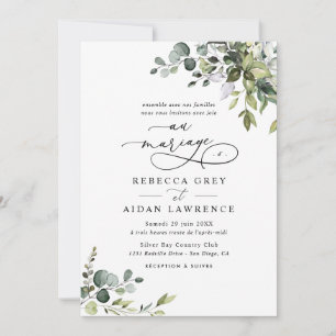 Elegant Rustic Eucalyptus Greenery Fransk Bröllop Inbjudningar