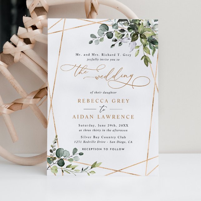 Elegant Rustic Eucalyptus Greenery Guld Bröllop Inbjudningar (Skapare uppladdad)