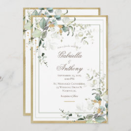 Elegant Rustic Eucalyptus Greenery Guld Bröllop Inbjudningar