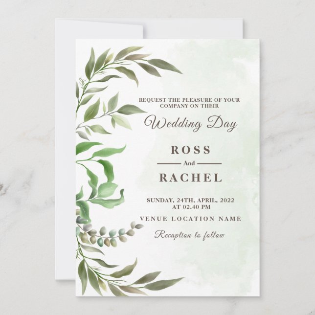 Elegant Rustic Eucalyptus Lövs Greenery Bröllop Inbjudningar (Framsida)