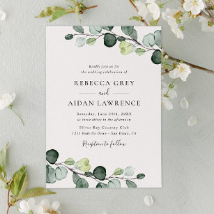 Elegant Rustic Eucalyptus Lövs Greenery Bröllop Inbjudningar