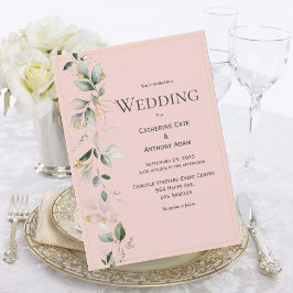 Elegant Rustic Eucalyptus Pastel Rosa Bröllop Inbjudningar