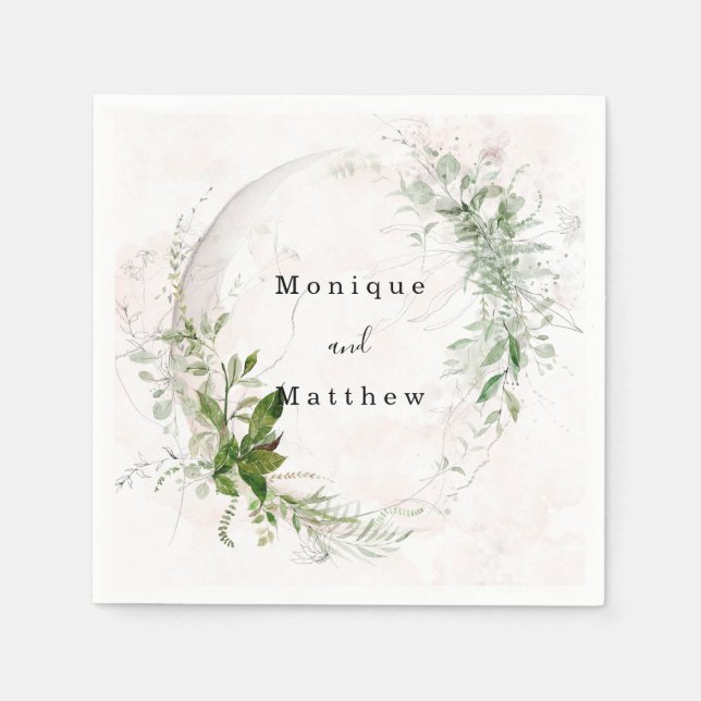 Elegant Rustic Eucalyptus  Rosa Bröllop Pappersservett (Framsidan)