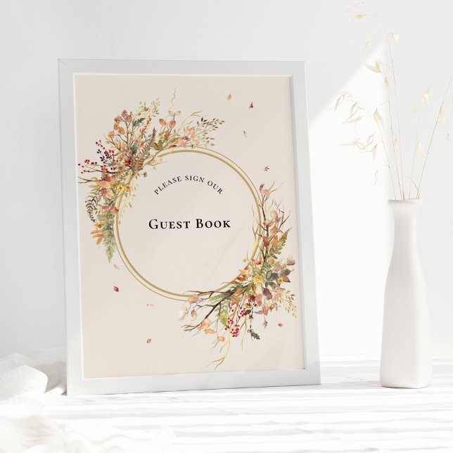 Elegant Rustic Fall Beige Bröllop Guest Bok Poster (Skapare uppladdad)