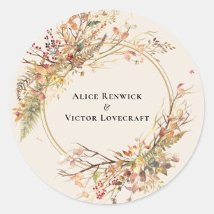 Elegant Rustic Fall Beige Bröllop kuvert Seals Runt Klistermärke