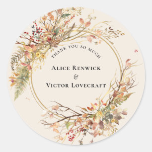 Elegant Rustic Fall Beige Bröllop Tack Favor Runt Klistermärke