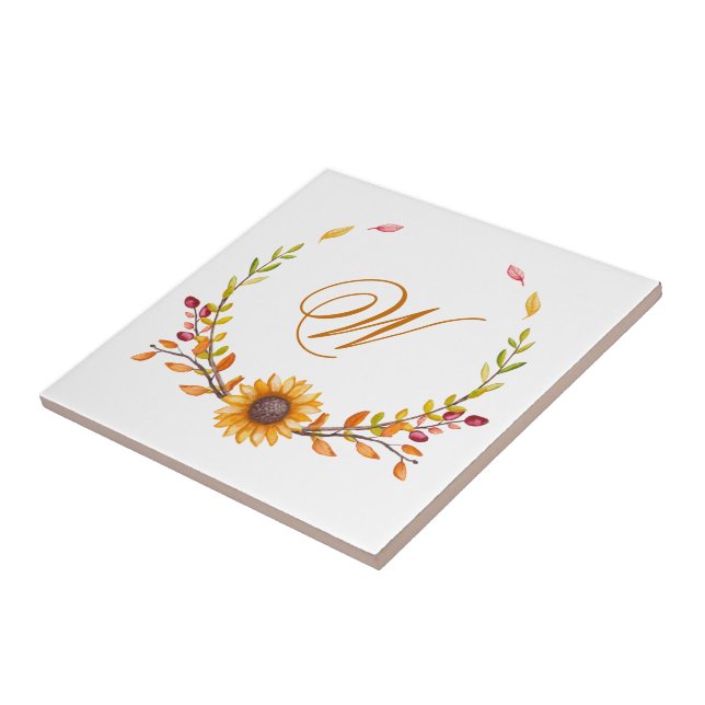 Elegant Rustic Fall Blommigt Bouquet Monogram Kakelplatta (Sidan)