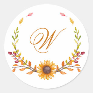 Elegant Rustic Fall Blommigt Bouquet Monogram Runt Klistermärke