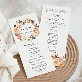 Elegant Rustic Fall Blommigt Bröllop Ceremony Program