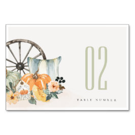 Elegant Rustic Fall Pumpkin Leafy Blommigt Wheel Bordsnummer