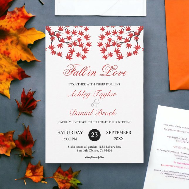 Elegant Rustic Fall Red Lövs Boho Autumn Bröllop Inbjudningar (Skapare uppladdad)