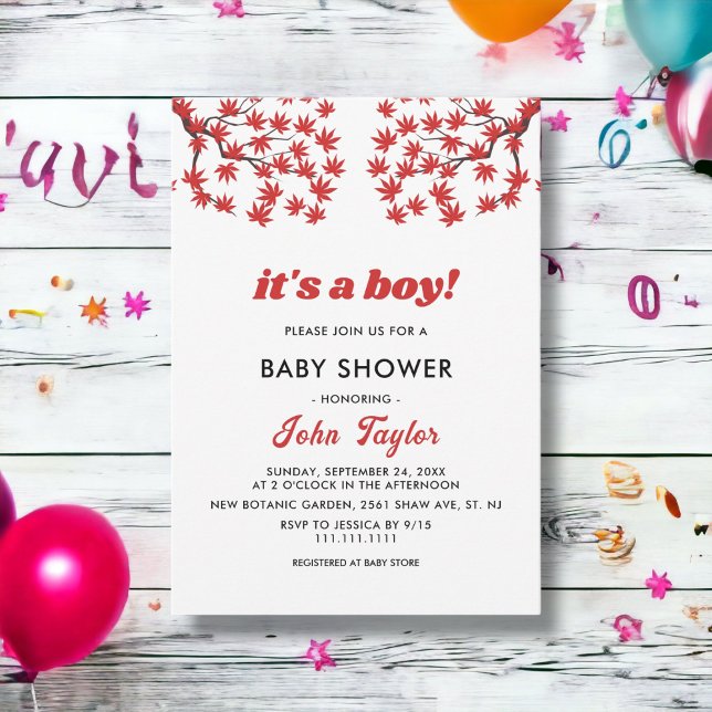 Elegant Rustic Fall Red Lövs Boho Baby Shower Inbjudningar (Skapare uppladdad)
