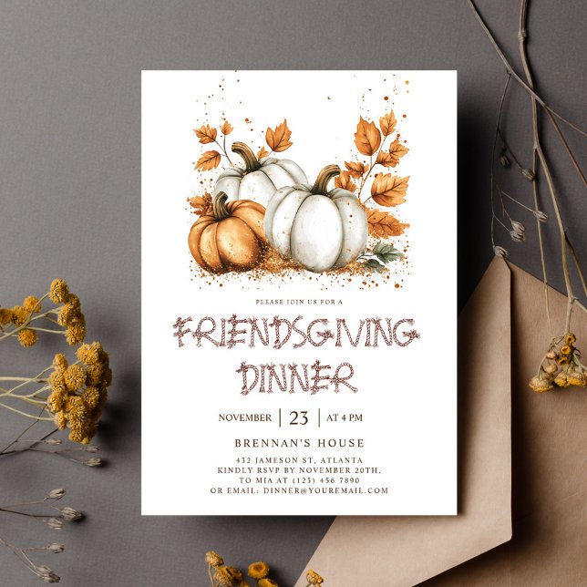 Elegant Rustic Fall Thanksgiving Friendsgiving Inbjudningar (Elegant Rustic Fall Thanksgiving Friendsgiving Invitation)