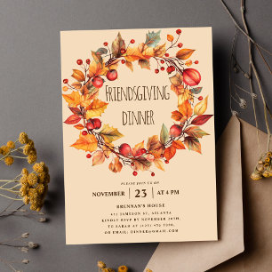 Elegant Rustic Fall Thanksgiving Friendsgiving Inbjudningar