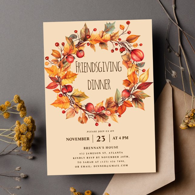 Elegant Rustic Fall Thanksgiving Friendsgiving Inbjudningar (Elegant Rustic Fall Thanksgiving Friendsgiving Invitation)