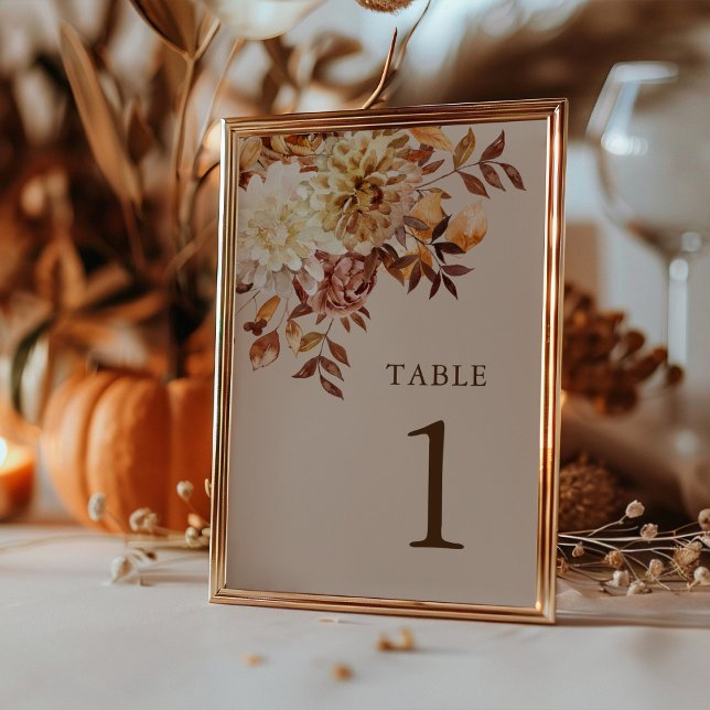 Elegant Rustic Fall Wedding Bordsnummer (Elegant Rustic Taupe Watercolor Fall Wedding Table Number by Painted Paperie
)