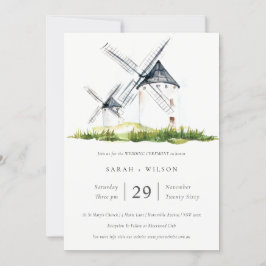 Elegant Rustic Farm Kvarn Theme Bröllopsinbjudan Tack Kort