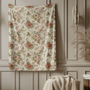 Elegant Rustic Farmhouse Chic Mjuk Blommigt Design Fleecefilt