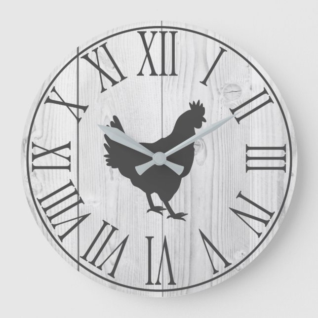 Elegant Rustic Farmhouse Faux White Wood & Hen Stor Klocka (Framsida)